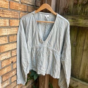 True Craft Light Green Relaxed Long Sleeve Blouse